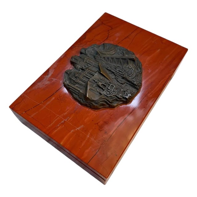 1960s Mid-Century Modern Italian Red Marble and Bronze Relief Box For Sale