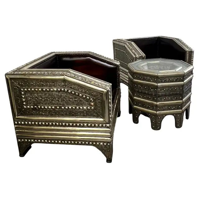 Brass Paul Evans Style Brutalist Handmade Brass & Leather Lounge Chair, a Pair For Sale - Image 8 of 12