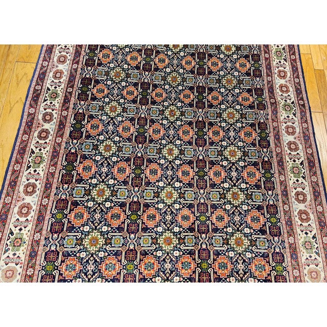 Vintage Persian Tabriz Afshan Rug, Hand-Knotted Wool, Allover Caucasian Shirvan Pattern, Navy & Ivory, 7x10 For Sale - Image 15 of 18