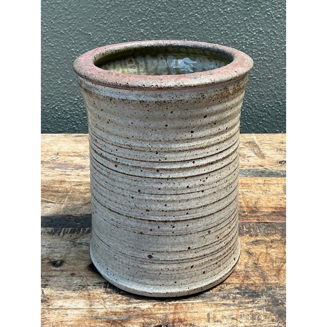 Vintage Original Studio Pottery Ribbed Vase For Sale - Image 4 of 12
