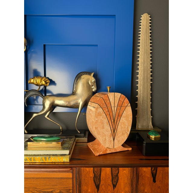 Pumpkin 1970s Maitland - Smith Attributed Tessellated Pink Stone Box For Sale - Image 8 of 12