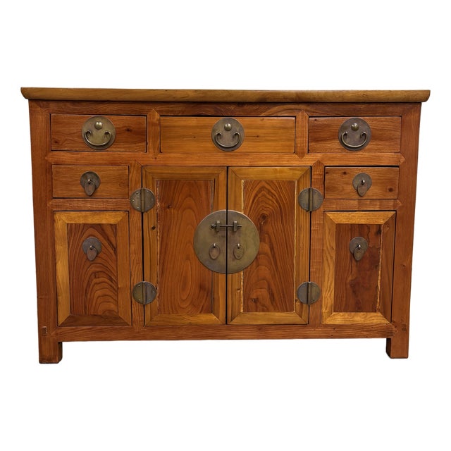 Vintage Qing Style Chinese Elm Sideboard Buffet Credenza For Sale