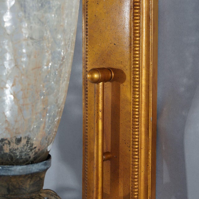 Pair Mid-Century Modern French Style Fleur-de-lis Crackled Glass Wall Sconces For Sale - Image 11 of 12