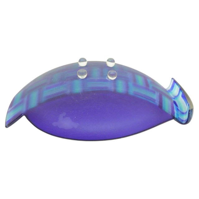 Vintage Postmodern Blue Fused Art Glass Sculptural Bowl, circa 1980 For Sale In Palm Springs - Image 6 of 17