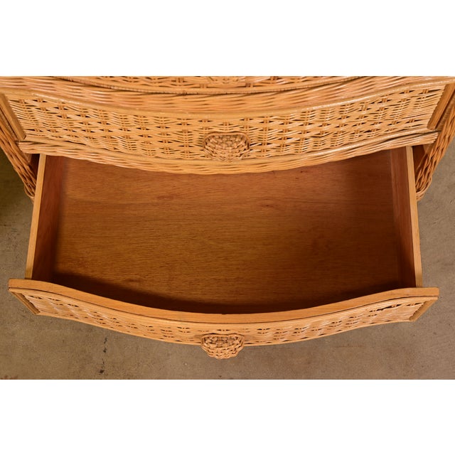 Wood Ralph Lauren Style Organic Modern Woven Wicker Rattan Bedside Chests, Pair For Sale - Image 7 of 12