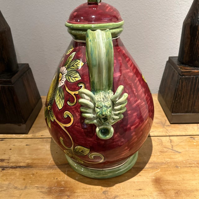 1980s Italian Lidded Olive Container, Lion Head and Lemon Tree Motif Fabulous Large For Sale - Image 5 of 8