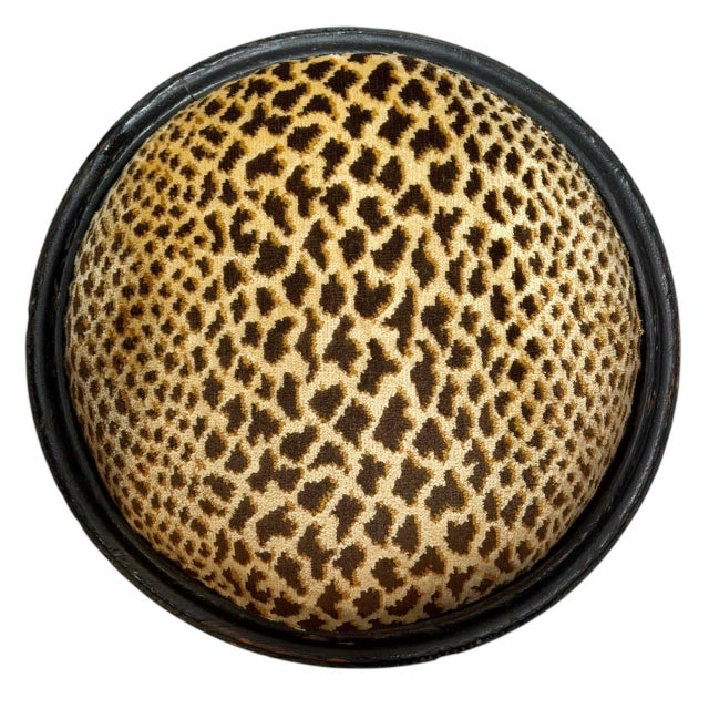 This charming English footstool dates to the late 19th century and is covered in vintage Scalamandré cheetah velvet, woven...