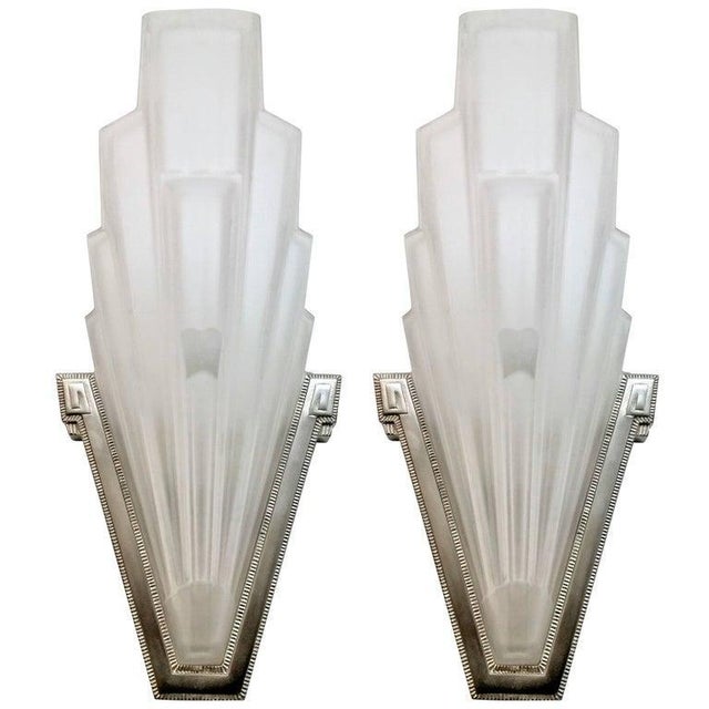 White French Art Deco Geometric Six-Panel Chandelier For Sale - Image 8 of 8