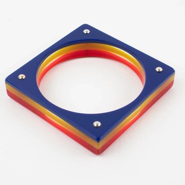 Red Karl Lagerfeld Red, Yellow and Blue Resin Square Bracelet For Sale - Image 8 of 12