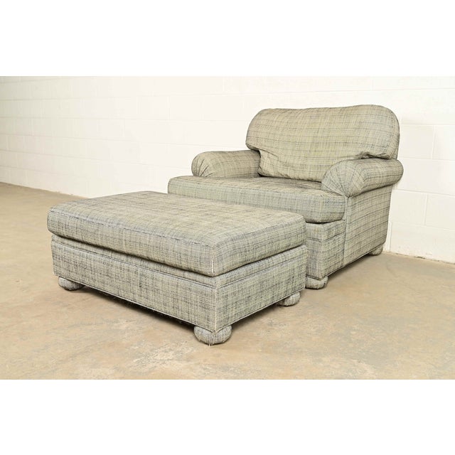 Contemporary Ethan Allen Modern Upholstered Oversized Lounge Chair With Ottoman For Sale - Image 3 of 15