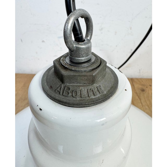 Industrial White Enamel Factory Pendant Lamp from Abolite, 1960s For Sale - Image 14 of 17