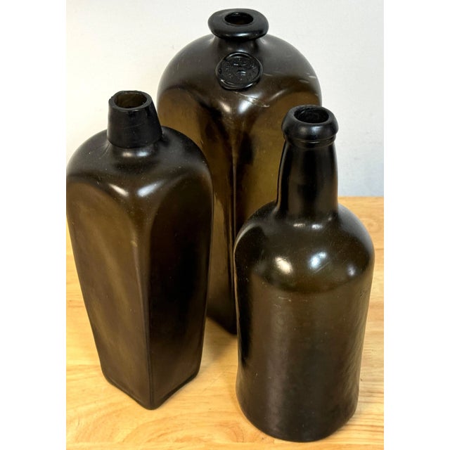 19th C. Shipwreck Olive Green Glass Liquor Bottles, Van Den Bergh & Co. et al - Set of 3 For Sale In West Palm - Image 6 of 12