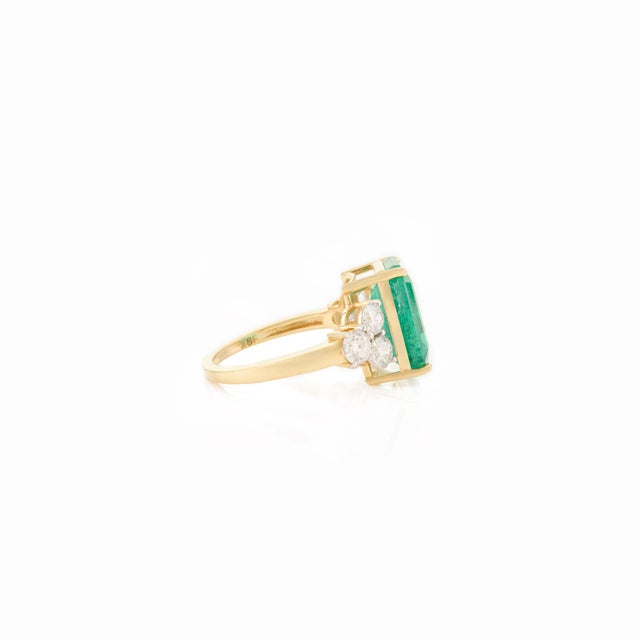 Not Yet Made - Made To Order 18k Gold Octagon Cut Emerald Cocktail Ring With Real Diamonds Size 5 For Sale - Image 5 of 12