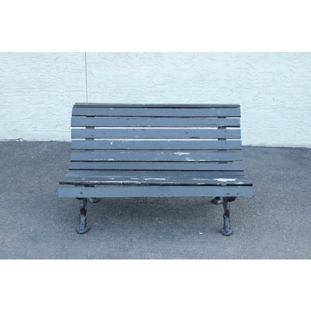 Mid-Century Modern Victorian Cast Iron & Wood Outdoor Garden Bench For Sale - Image 3 of 12