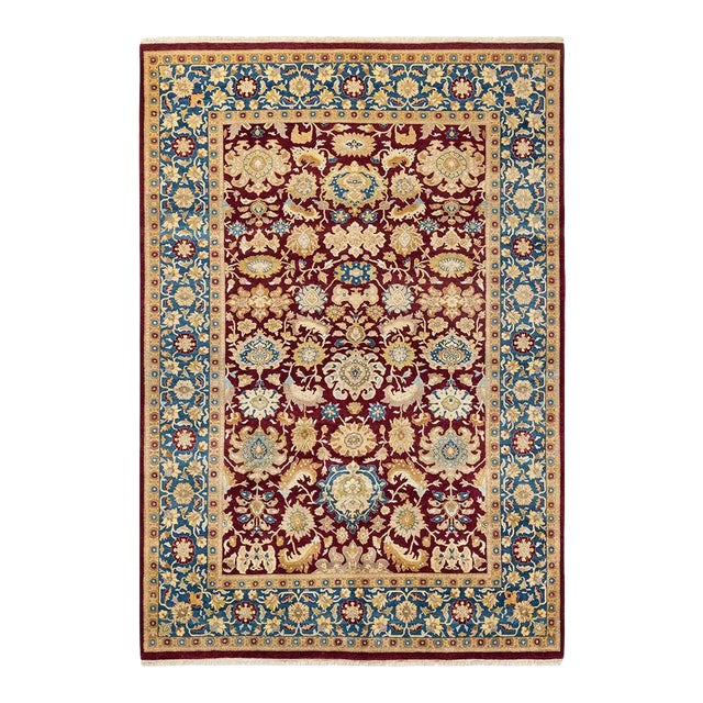 Mogul Collection Hand-Knotted Area Rug - Red 6' 2" x 8' 10" For Sale