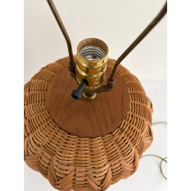 Vintage 1970s Woven Rattan Table Lamp – Sculptural Urn Form Boho Coastal For Sale - Image 9 of 9