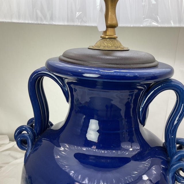 The Bradburn Gallery Cobalt Ceramic Lamp Pair For Sale In West Palm - Image 6 of 17