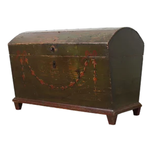 19th C Painted Swedish Dome Top Trunk, Primitive European Marriage Chest