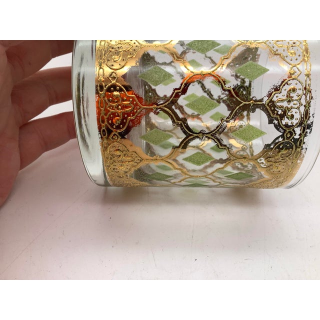 Mid 20th Century Culver Valencia 22kt Gold and Green Diamond Cocktail Glass Set of 2 For Sale - Image 11 of 12