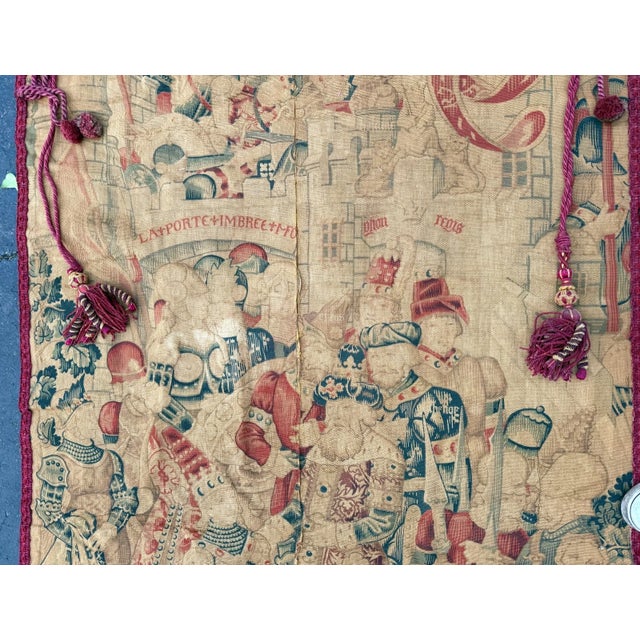 Large Antique Gothic Adaptation the War of Troy Tapestry French Europe Tapestry For Sale - Image 14 of 18