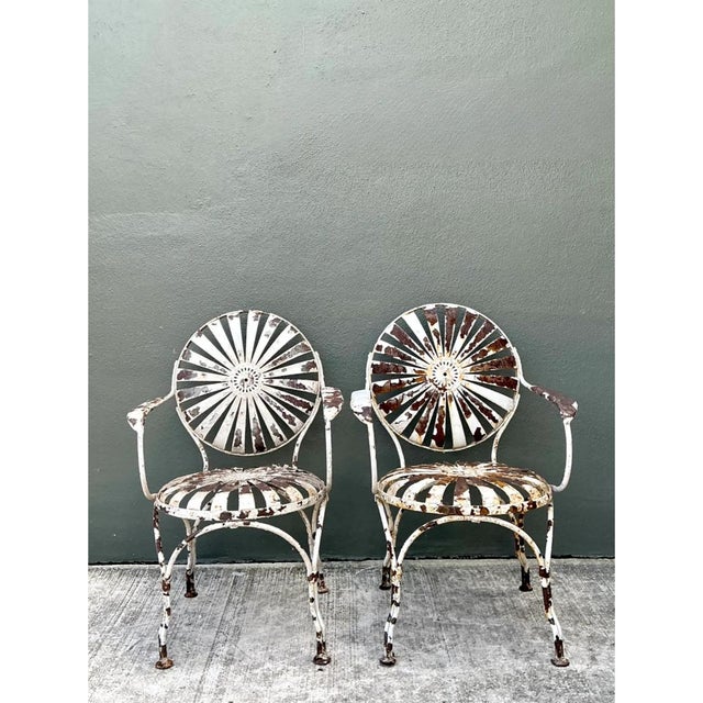 Vintage Francois Carre Sunburst Metal Garden Chairs - A Pair For Sale - Image 10 of 12