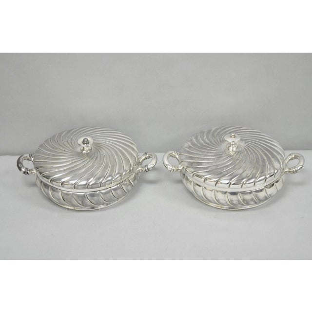 Antique Victorian Meriden B Co Spiral Swirl Silver Plated Covered Serving Dish Tureen - a Pair For Sale - Image 16 of 18