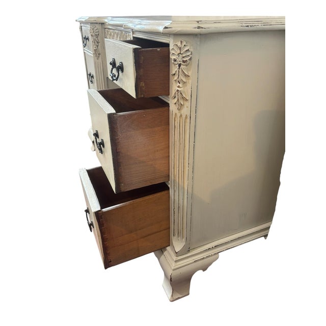 Shabby Chic White Distressed French Country Gustavian Style Vanity & Matching Scroll Mirror For Sale - Image 3 of 11