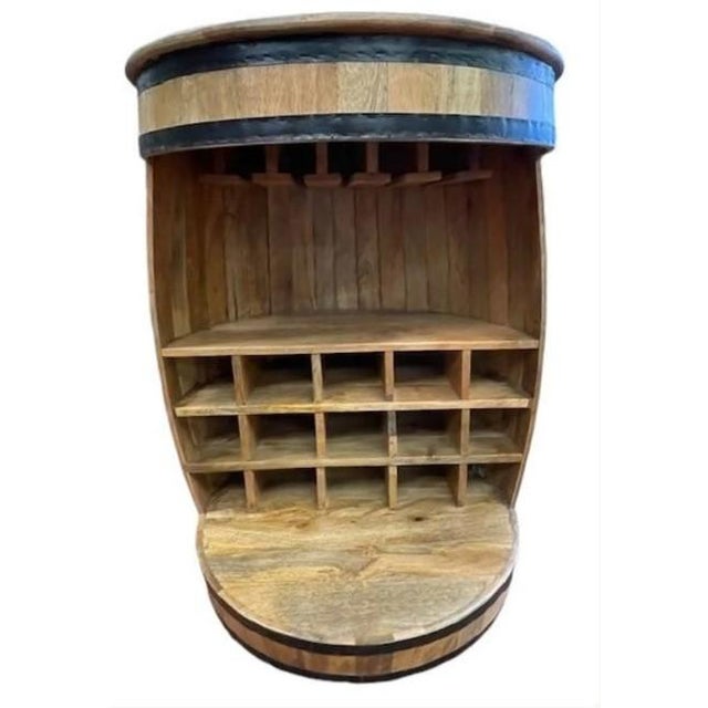 Rustic Bourbon Whiskey Barrel Open Wine Bar Cabinet For Sale - Image 4 of 7