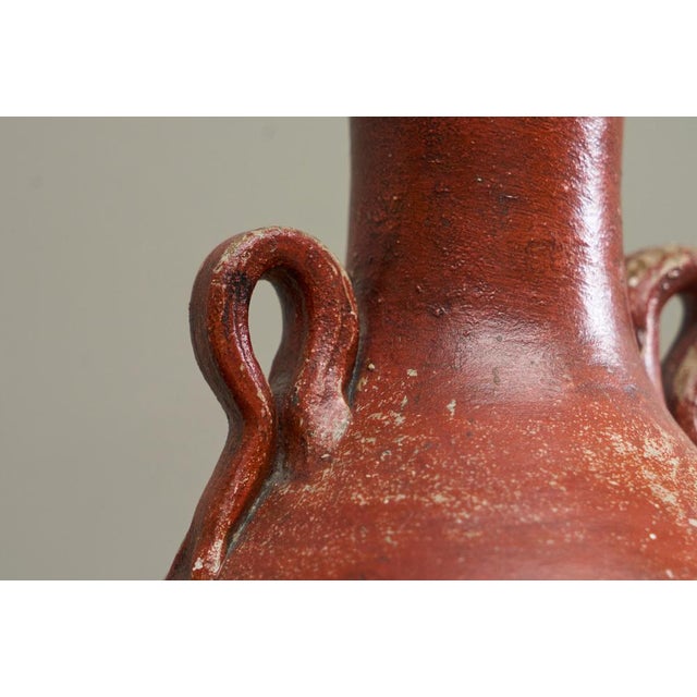 Mid-Century Red and Black Studio Pottery Vase with Sculptural Handles, 1930s For Sale - Image 4 of 12