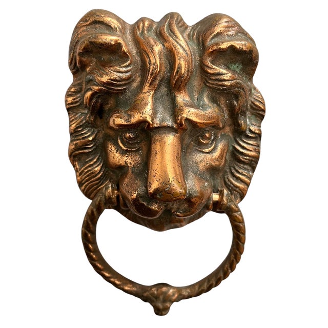 English Vintage English Bronze Lion Door Knocker For Sale - Image 3 of 10