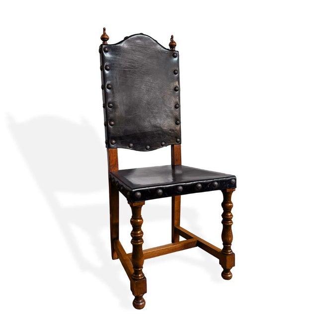 Mid-Century Modern Vintage Portuguese Oak 18th Century Style Dining Chairs C1970s, Set of 10 For Sale - Image 3 of 8