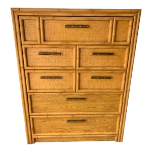 Late 20th Century Lea Faux Bamboo & Rattan Chest of Drawers