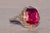 Metal The Belmont: Art Deco Era Lab Ruby Ring in Tri Color Filigree Mounting For Sale - Image 7 of 10