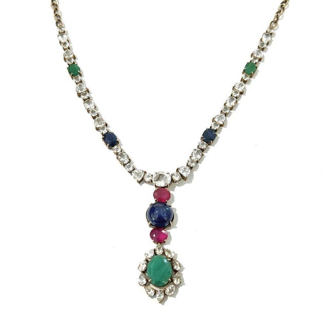 Metal Bochic “Capri” Sapphire, Ruby & Emerald Necklace Set In 18K Gold & Silver For Sale - Image 7 of 12