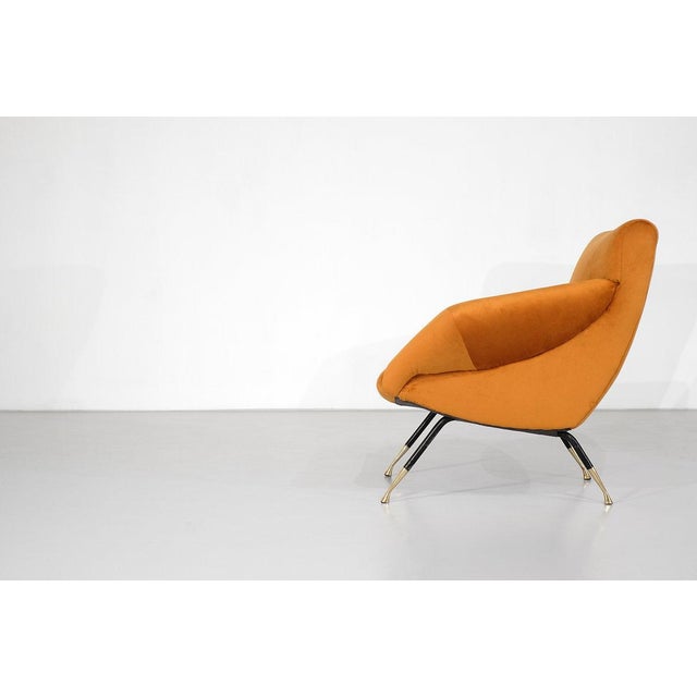 Orange Velvet Armchairs, Italy, 1960s, Set of 2 For Sale - Image 4 of 14