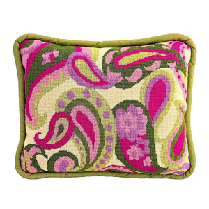 Vintage Needlepoint Pillow With Paisley Floral Motif