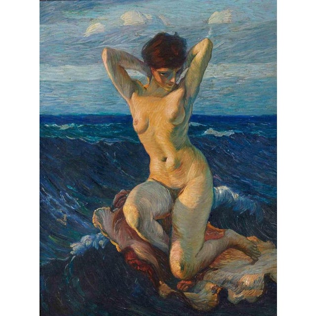 An outstanding oil on canvas, probably realized by Giuseppe Rivaroli after Ettore Tito between 1920s and 1930s. Hand...