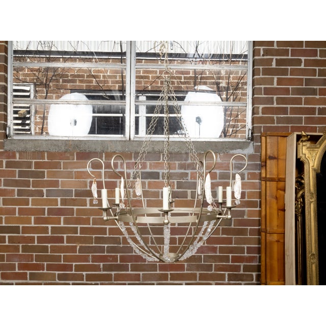 Silver Vintage Rock Crystal, Oyster and Steel Basket Six-Light Chandelier, US Wired For Sale - Image 8 of 12