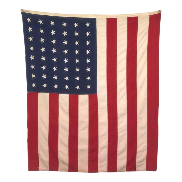 Large Vintage Cotton Embroidered 48 Star American Flag For Sale