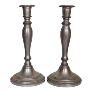 Queen Art Pewter Candlestick Holders, a Pair For Sale