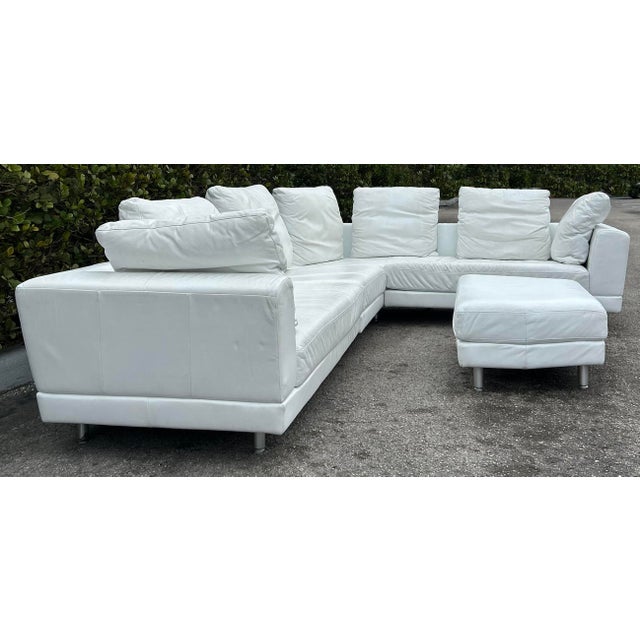 Rolf Benz Rolf Benz Leather Sectional Sofa and Ottoman With Glass Attached Side Table For Sale - Image 4 of 16