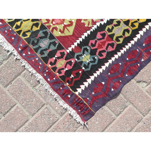 Mid 20th Century Small Floral Style Boho Turkish Handmade Kilim Area Rug For Sale - Image 6 of 11
