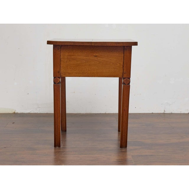 Wood 19th Century French Walnut Side Table With Drawer and Carved Diamond Accents For Sale - Image 7 of 9