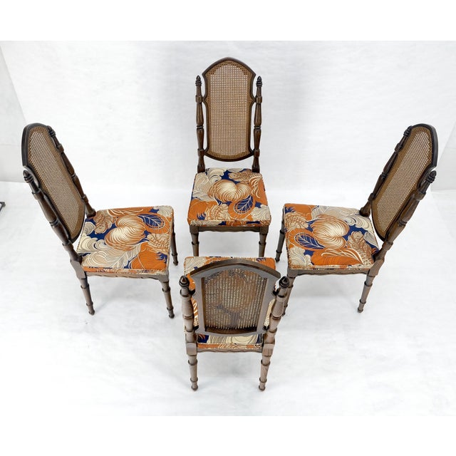 Set of 4 Bright floral Upholstery Cane Backs Turned Oak Legs Dining Chairs MINT!