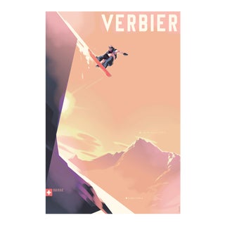 2020 Modern Danish Mads Berg Poster, Verbier Snowboard For Sale