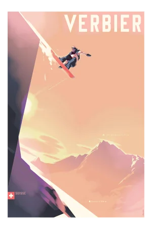 2020 Modern Danish Mads Berg Poster, Verbier Snowboard