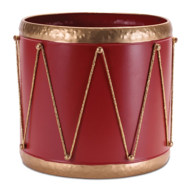 Contemporary Metal Drum Containers withGold Rope Detail (Set of 3) For Sale - Image 3 of 5