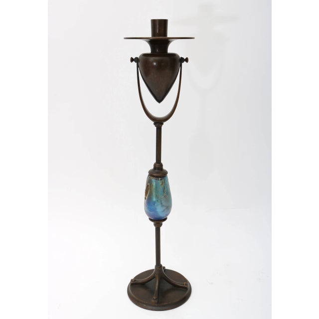 Bronze and Favrile Glass Candle Holders Candlesticks by Louis C. Tiffany Furnaces Inc. - a Pair For Sale In West Palm - Image 6 of 11