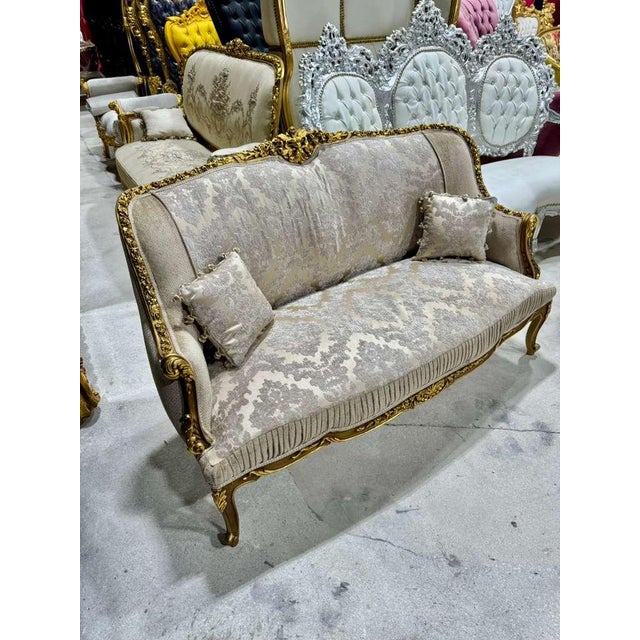 Baroque Sofa in Beige and Ivory With Hand-Applied Gold Leaf For Sale - Image 12 of 13