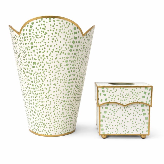 Green Polka Dot Wastepaper Basket & Tissue Box Set For Sale